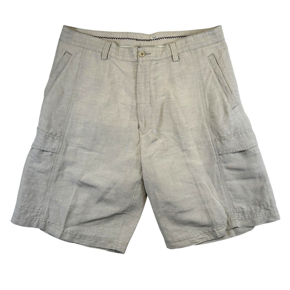 Cubavera Cargo Shorts Mens 36 Beige Linen Rayon Relaxed 10 Inseam Summer Casual